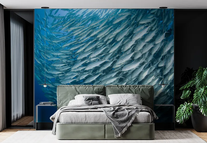 پوستر دیواری سه بعدی طرح کلونی ماهی