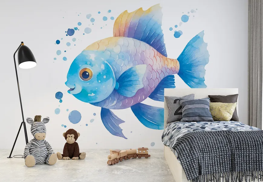 پوستر دیواری سه بعدی اتاق کودک و نوزاد طرح کارتونی ماهی