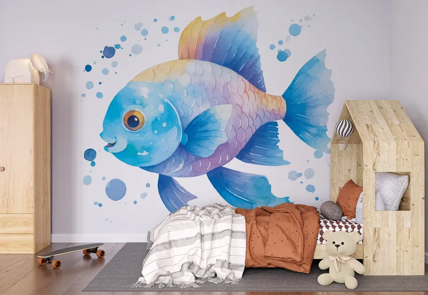 پوستر دیواری سه بعدی اتاق کودک و نوزاد طرح کارتونی ماهی
