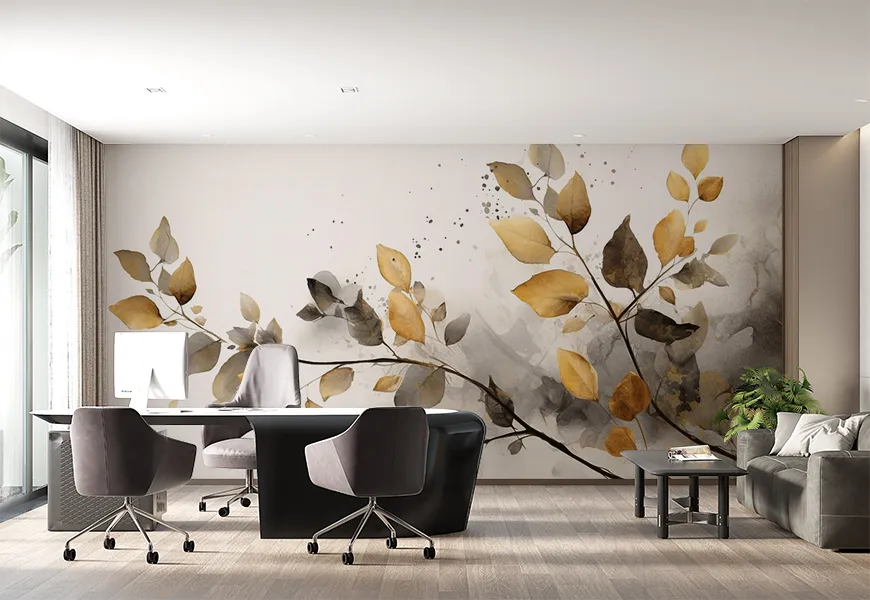 کاغذ دیواری سه بعدی نقاشی طرح برگ پاییزی