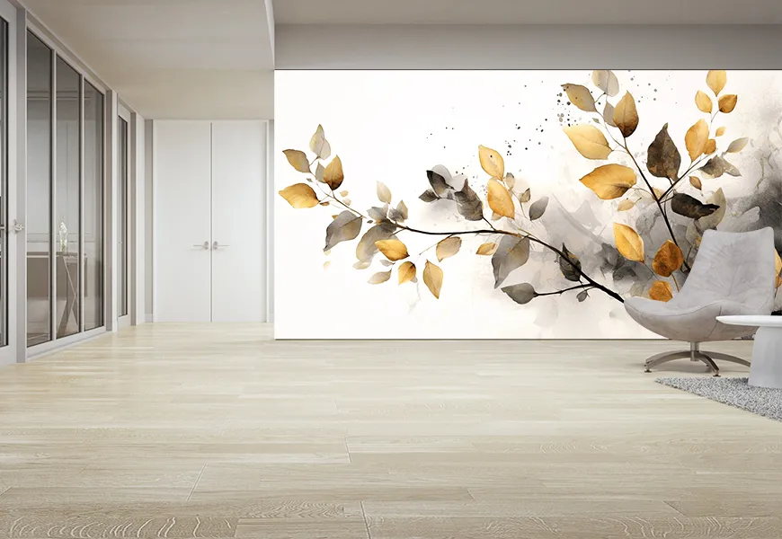 کاغذ دیواری سه بعدی نقاشی طرح برگ پاییزی