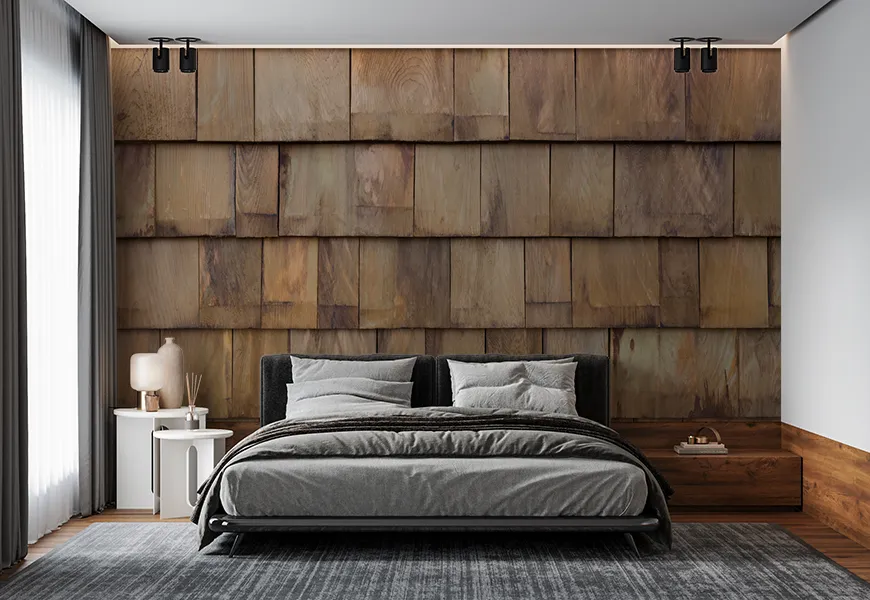 کاغذ دیواری سه بعدی طرح دیوار پانل کاشی چوبی