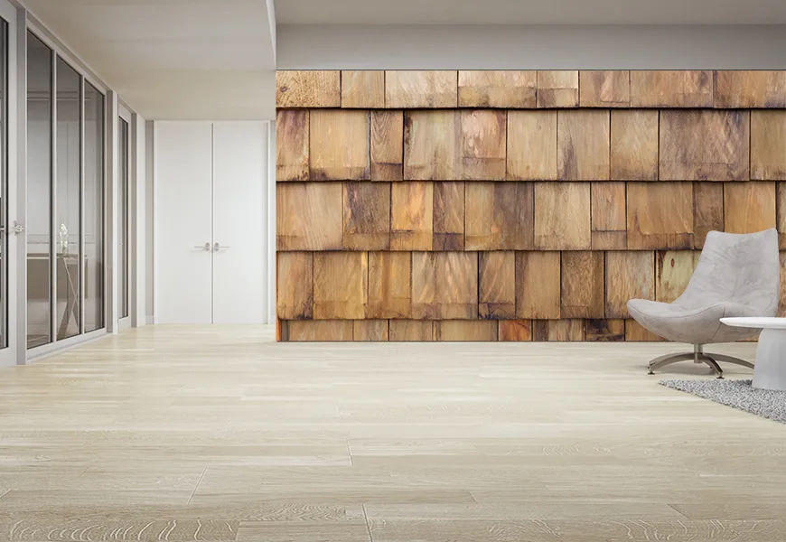 کاغذ دیواری سه بعدی طرح دیوار پانل کاشی چوبی