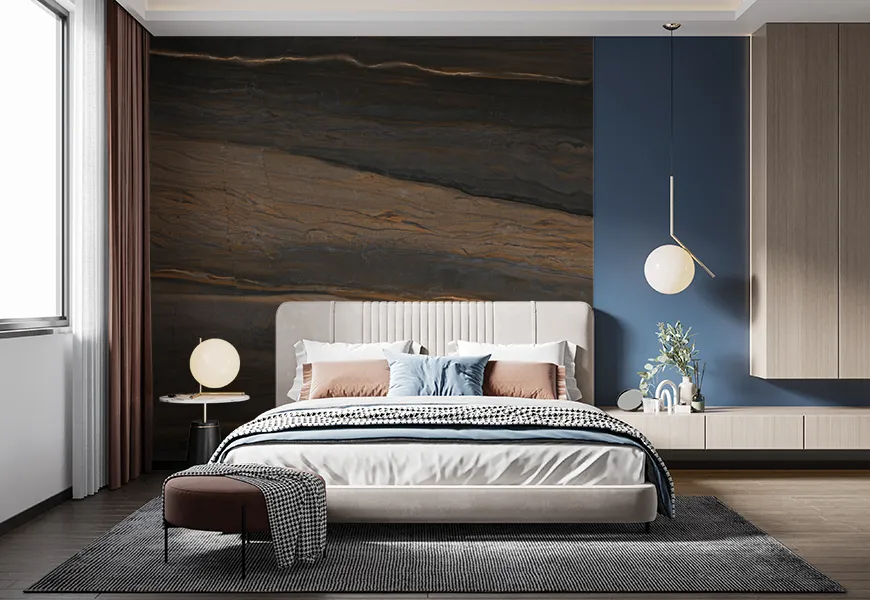 پوستر سه بعدی اتاق خواب طرح دیوار چوبی طبیعی