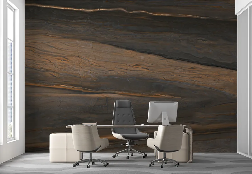 پوستر سه بعدی دفتر کار طرح دیوار چوبی طبیعی