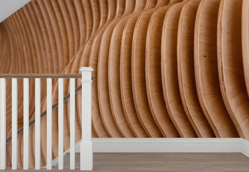 کاغذ دیواری سه بعدی چوبی راهرو طرح فراکتال