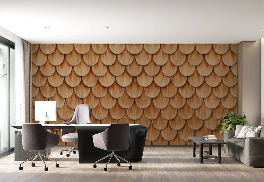 کاغذ دیواری سه بعدی چوبی طرح پولک ماهی