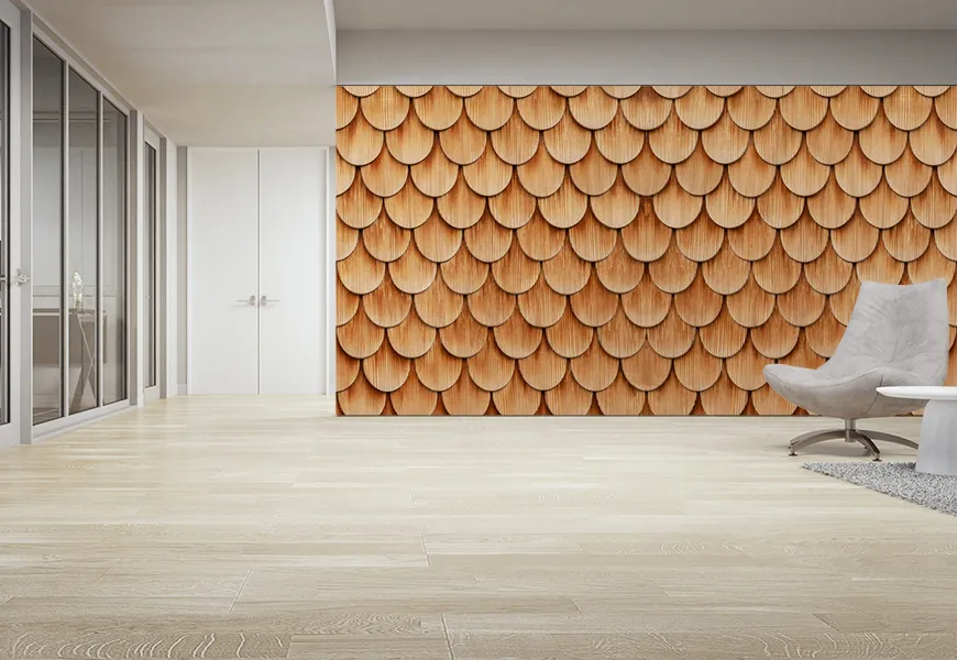 کاغذ دیواری سه بعدی چوبی طرح پولک ماهی