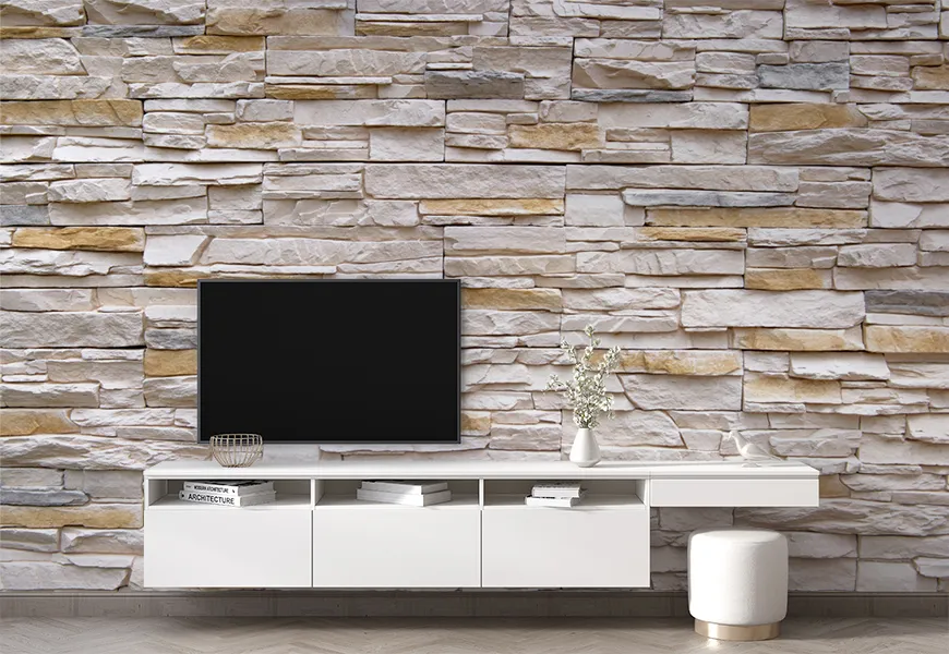 کاغذ دیواری سه بعدی سنگ پشت تلویزیون طرح برجسته