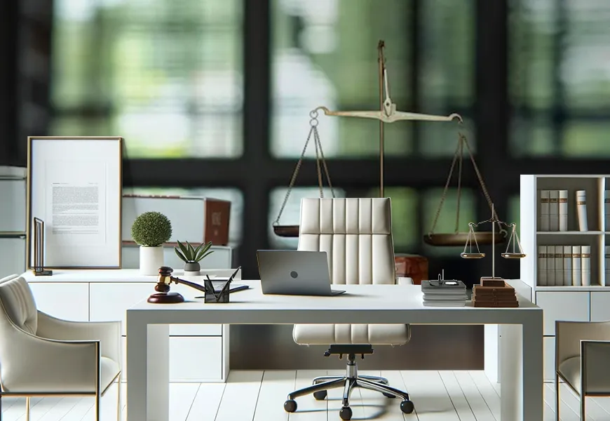 پوستر سه بعدی دفتر وکالت طرح بسته میز قانون