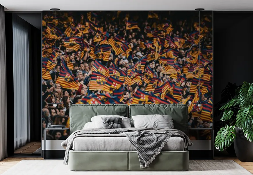 پوستر ورزشی برای اتاق پسر طرح اهتزاز پرچم هواداران بارسلونا