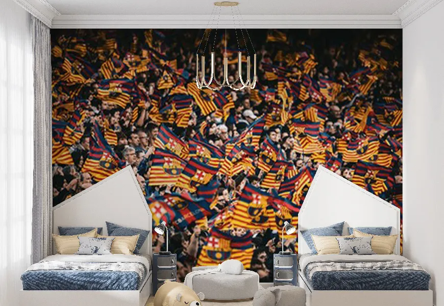 پوستر ورزشی برای اتاق پسر طرح اهتزاز پرچم هواداران بارسلونا