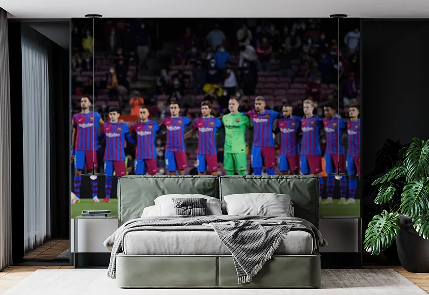 پوستر ورزشی برای اتاق پسرانه طرح بازیکنان بارسلونا قبل مسابقه