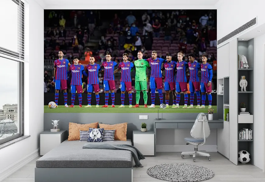پوستر ورزشی برای اتاق پسرانه طرح بازیکنان بارسلونا قبل مسابقه