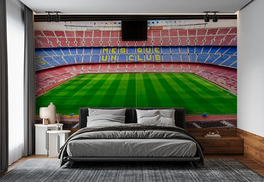 کاغذ دیواری سه بعدی ورزشی اتاق خواب پسرانه طرح نیو کمپ بارسلونا