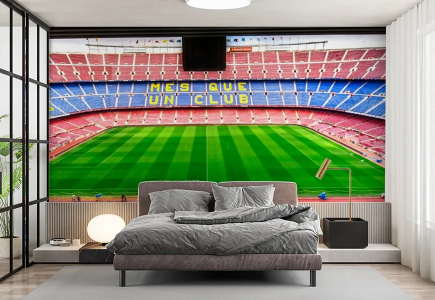کاغذ دیواری سه بعدی ورزشی اتاق خواب پسرانه طرح نیو کمپ بارسلونا