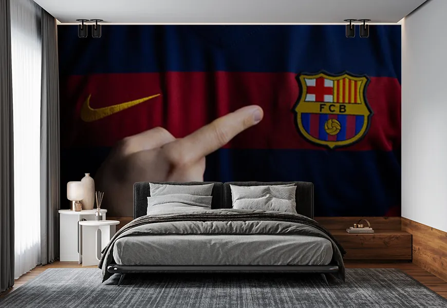 کاغذ دیواری ورزشی اتاق خواب پسرانه طرح لوگو بارسلونا
