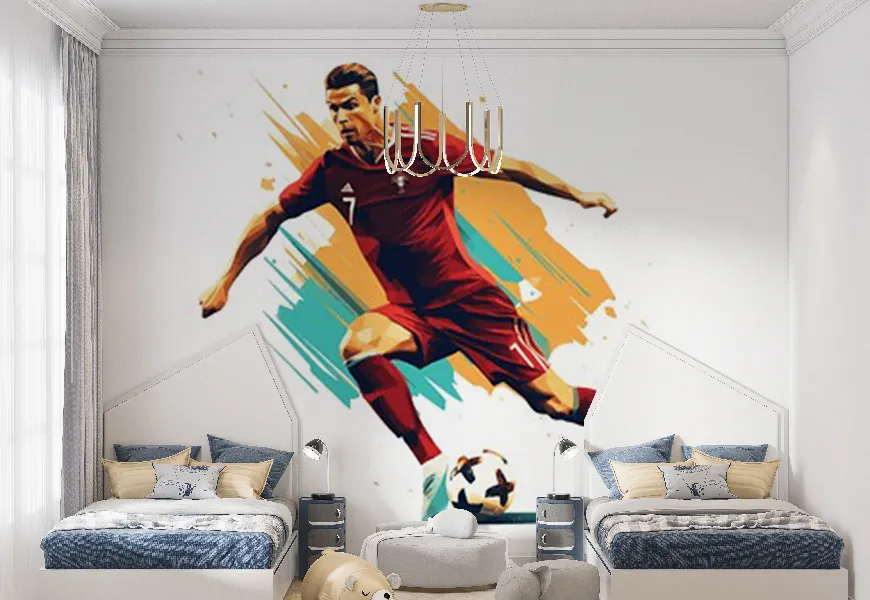 کاغذ دیواری ورزشی اتاق خواب پسرانه طرح نقاشی رونالدو