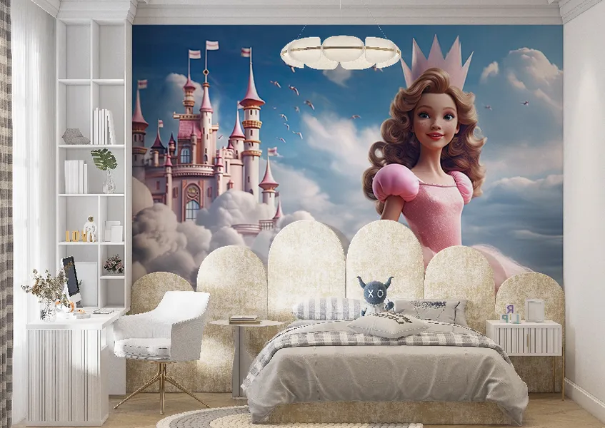 کاغذ دیواری اتاق دخترانه طرح کارتونی پرنسس