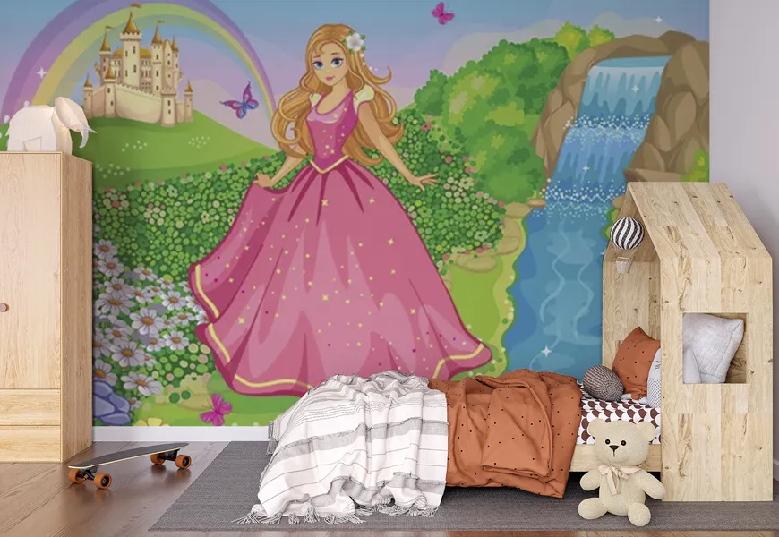 کاغذ دیواری اتاق خواب دخترانه طرح پرنسس زیبا