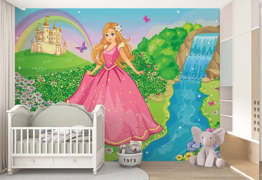 کاغذ دیواری اتاق خواب دخترانه طرح پرنسس زیبا