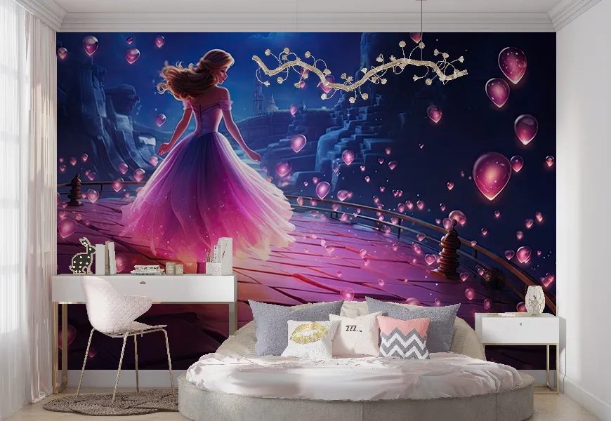 کاغذ دیواری برای اتاق خواب دخترانه طرح سیندرلا