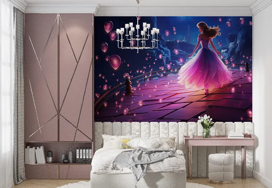 کاغذ دیواری برای اتاق خواب دخترانه طرح سیندرلا