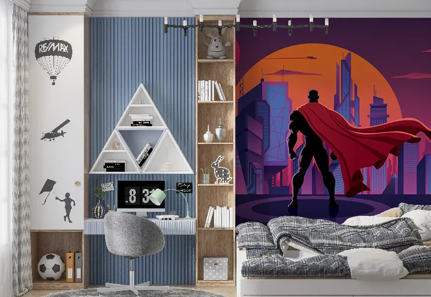 پوستر دیواری اتاق پسر طرح سوپر من در شهر