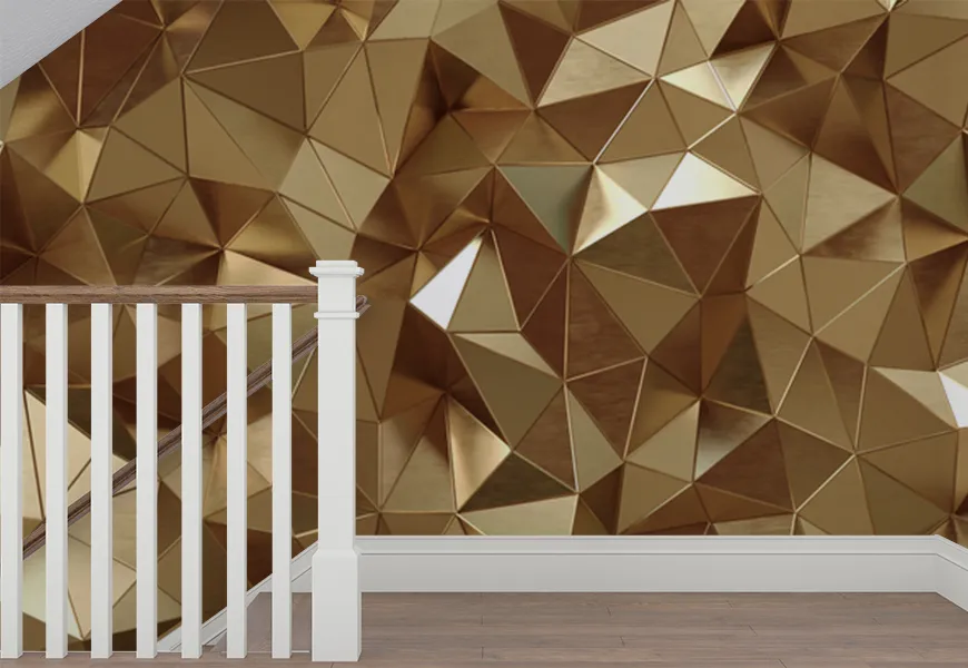 پوستر سه بعدی لاکچری طرح خطوط چند ضلعی مثلثی طلایی