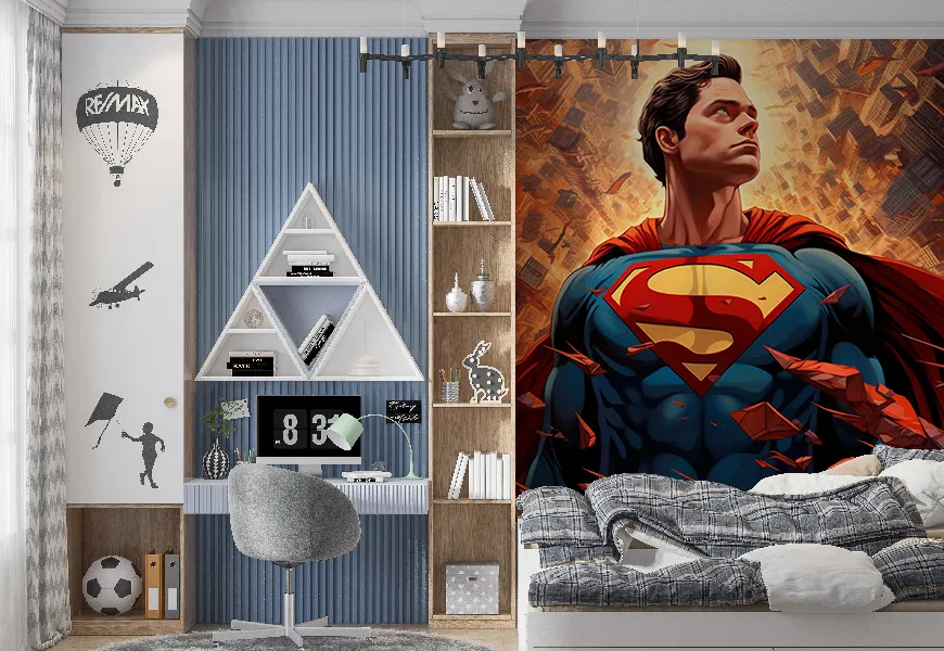 کاغذ دیواری برای اتاق پسر کلاژ سوپرمن