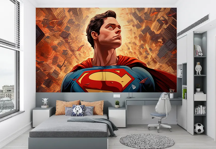 کاغذ دیواری برای اتاق پسر کلاژ سوپرمن