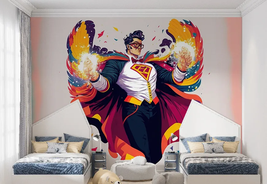 کاغد دیواری اتاق پسرانه طرح سوپرمن جادوگر