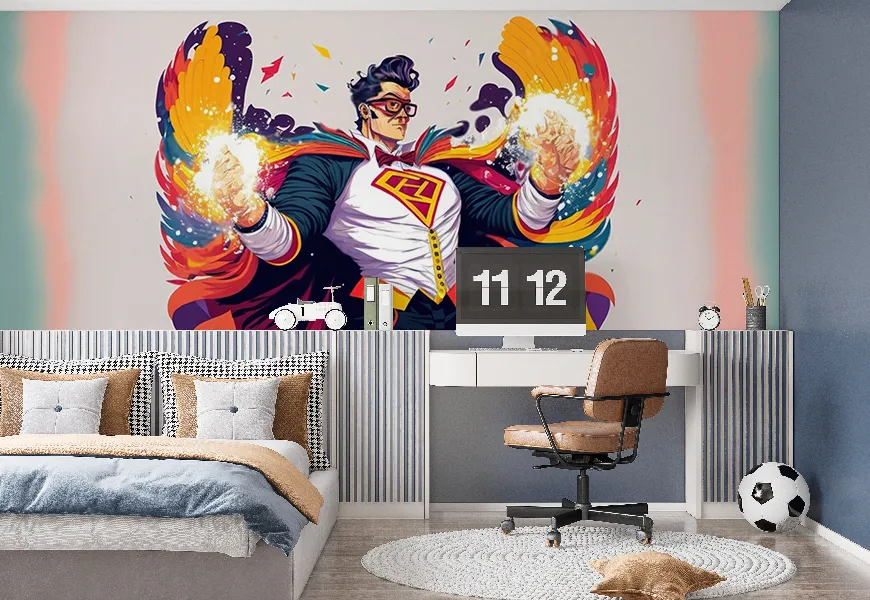 کاغد دیواری اتاق پسرانه طرح سوپرمن جادوگر