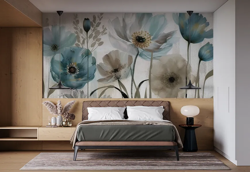 پوستر نقاشی آبرنگ اتاق خواب طرح گل شقایق