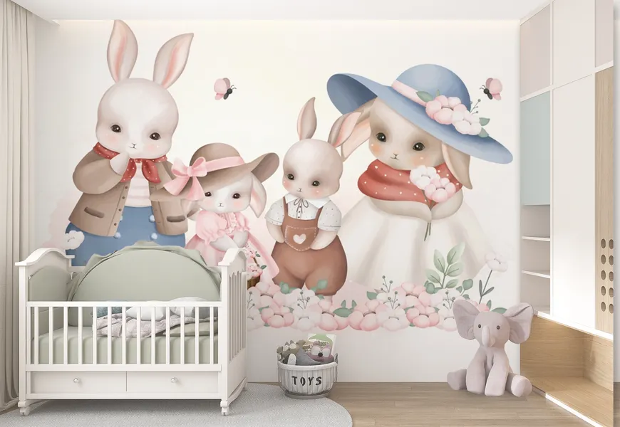 پوستر اتاق کودک و نوزاد طرح خانواده خرگوش