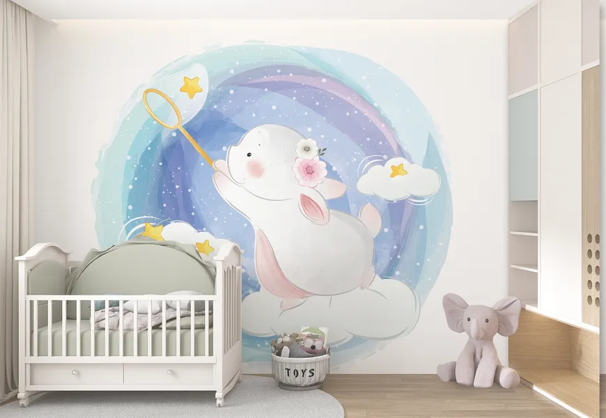 کاغذ دیواری اتاق کودک و نوزاد طرح خرگوش بازیگوش