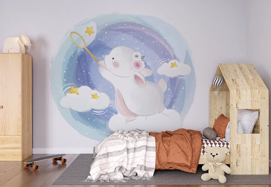کاغذ دیواری اتاق کودک و نوزاد طرح خرگوش بازیگوش