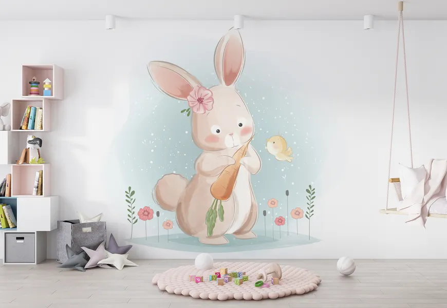 پوستر اتاق کودک طرح خرگوش و گنجشک