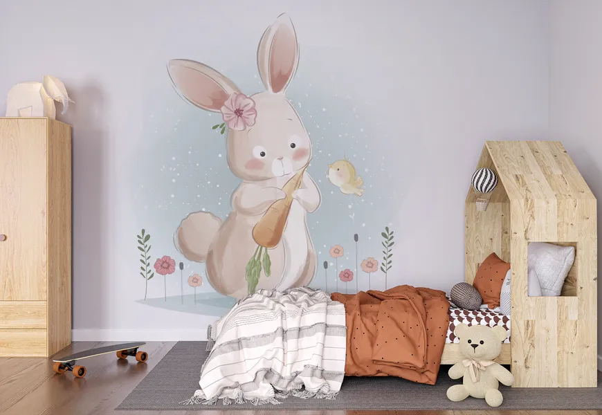 پوستر اتاق کودک طرح خرگوش و گنجشک