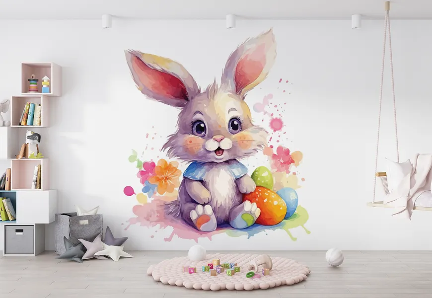 پوستر نقاشی آبرنگ اتاق کودک طرح خرگوش