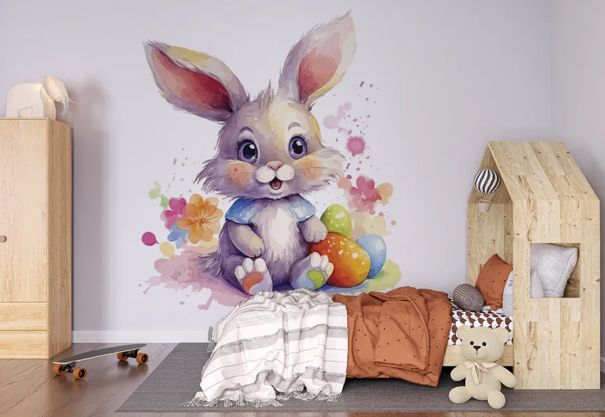 پوستر نقاشی آبرنگ اتاق کودک طرح خرگوش