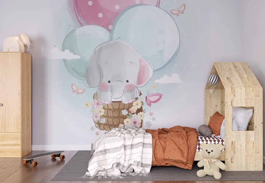 پوستر اتاق کودک طرح بالون فیل در حال پرواز
