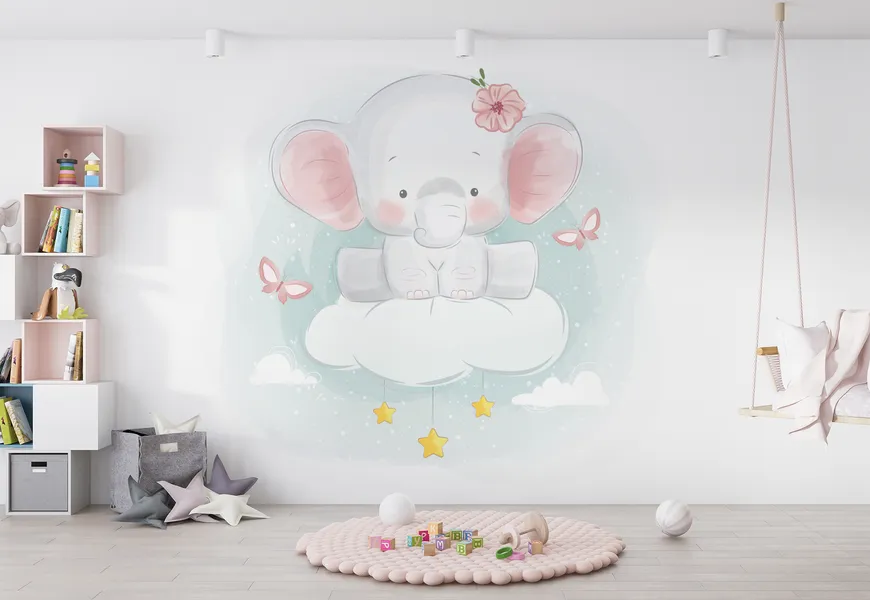 پوستر برای اتاق کودک طرح بچه فیل ابر سوار
