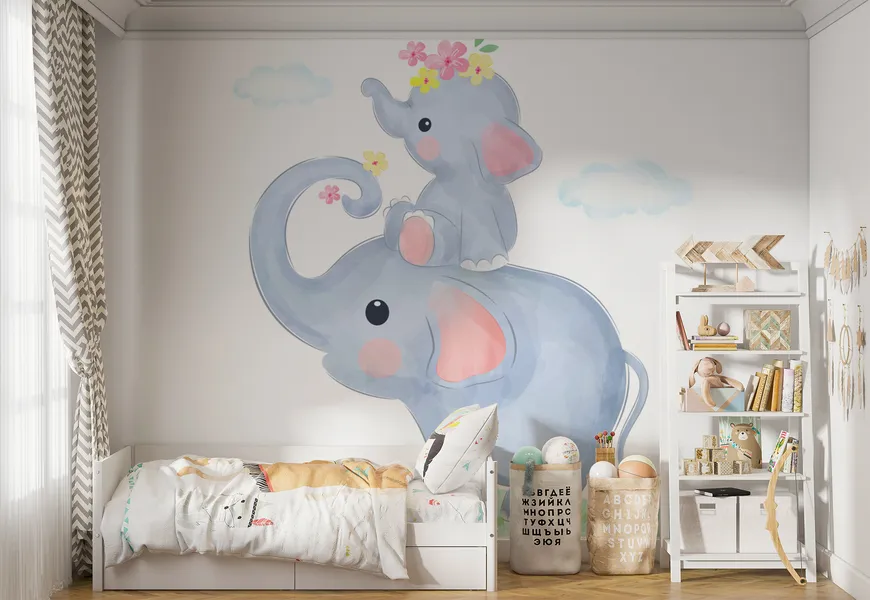 پوستر اتاق کودک طرح فیل پدر و دختر