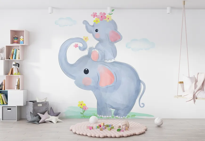 پوستر اتاق کودک طرح فیل پدر و دختر