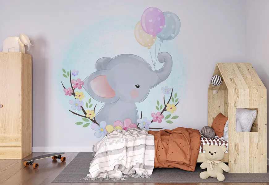 کاغذ دیواری برای اتاق کودک طرح فیل ناز