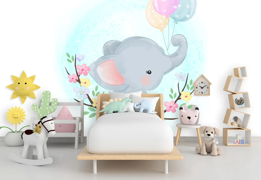 کاغذ دیواری برای اتاق کودک طرح فیل ناز