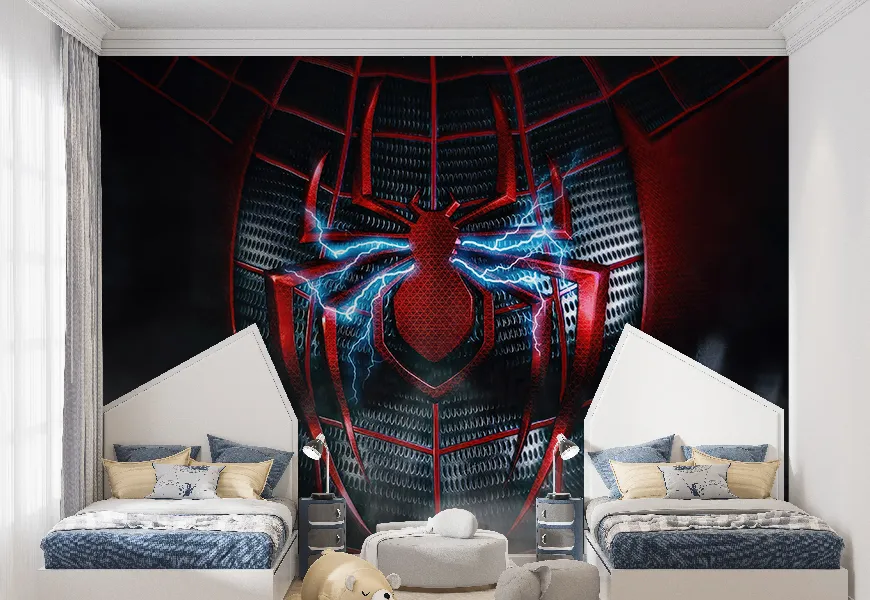 کاغذ دیواری برای اتاق پسرانه طرح آرم مرد عنکبوتی