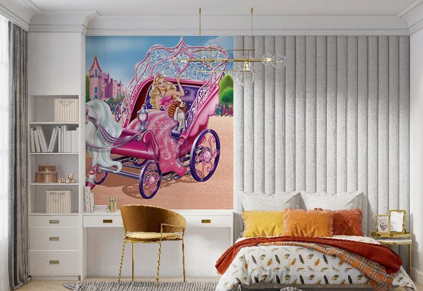 پوستر دخترانه اتاق خواب طرح باربی کالسکه سوار