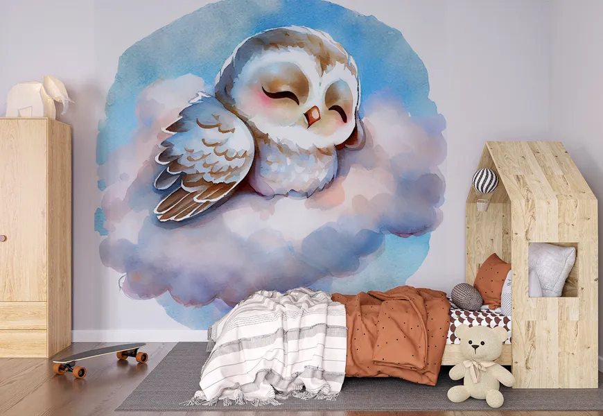 کاغذ دیواری برای اتاق کودک طرح خواب جغد ناز